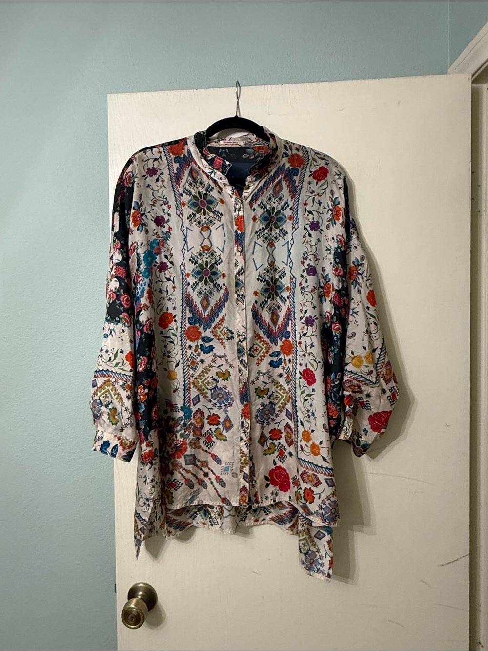 Johnny Was Silk Boho Floral Print Men's Shirt - Multicolor size M